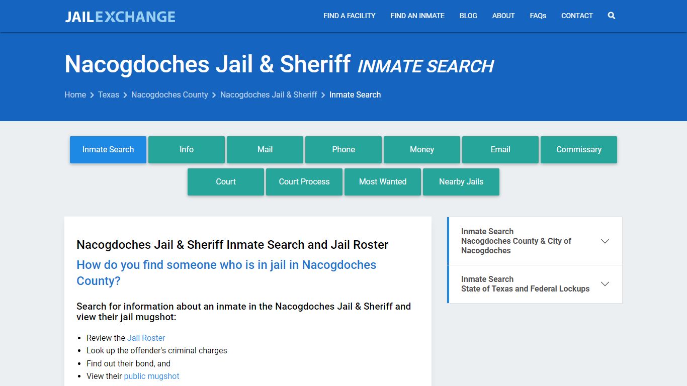 Inmate Search: Roster & Mugshots - Nacogdoches Jail & Sheriff, TX