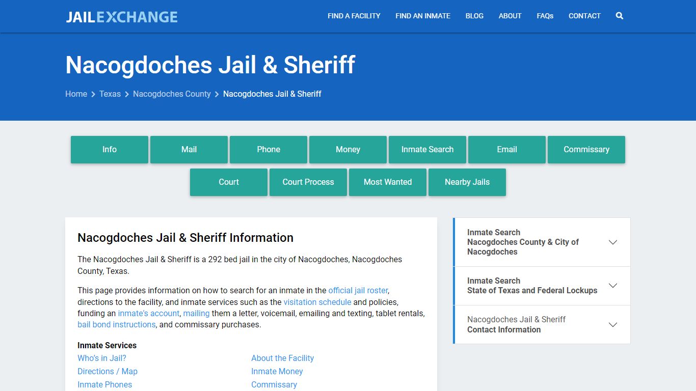 Nacogdoches Jail & Sheriff, TX Inmate Search, Information
